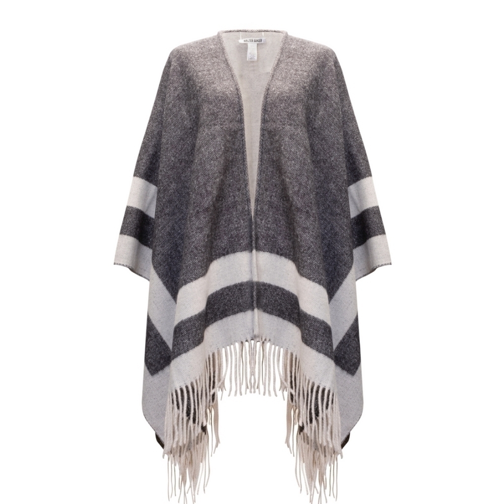 Walter Baker Verushka Reversible Poncho Charcoal/Ivory